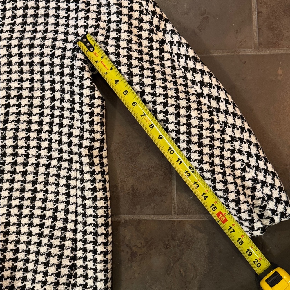 Kate Spade Women’s Houndstooth Tweed Coat Black White Crewneck Pea Coat Size XL - Picture 5 of 11